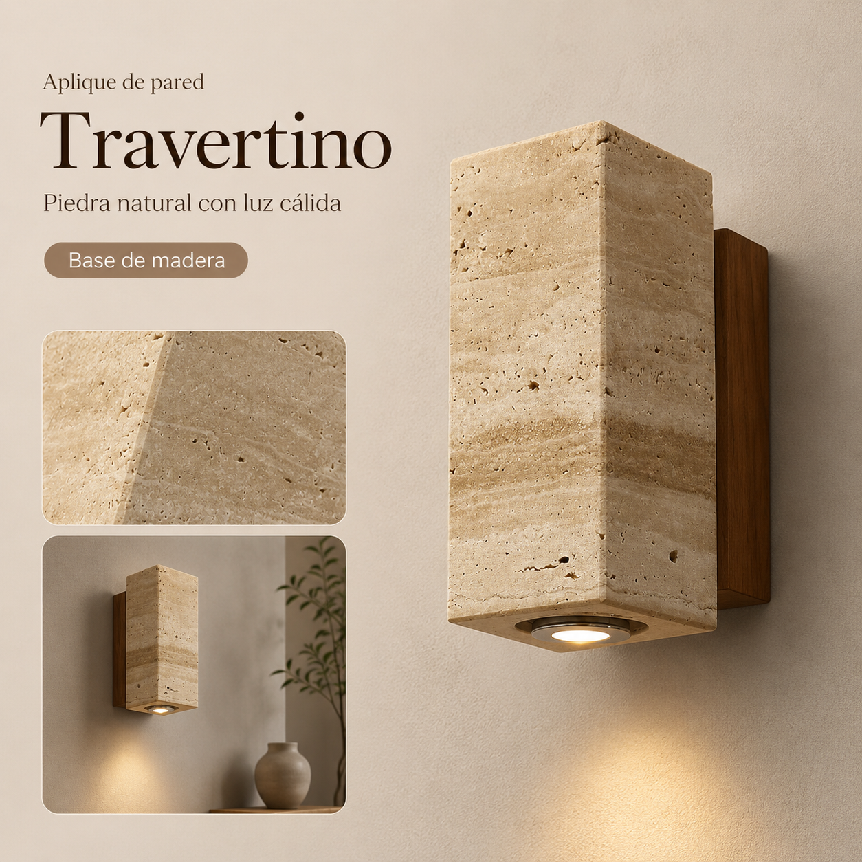 Tierra Akari™ – Aplique Wabi-Sabi de Travertino – Velora Wa