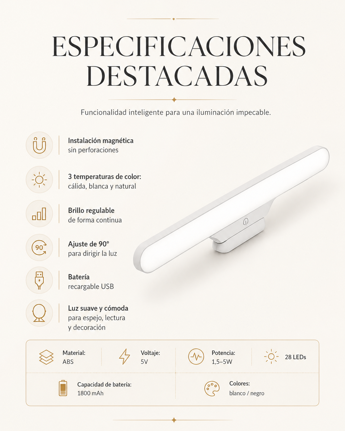 Liora – Lámpara Magnética para Espejo y Armario