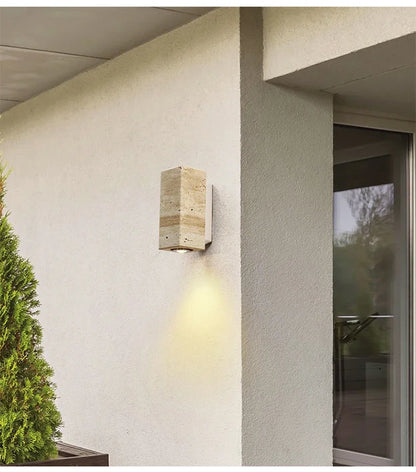 Wabi Sabi Yellow Marble Wall Lamp Led Bedside Japan Bedroom Living Room Wall Light Travertine Stair Corridor Decor Sconce