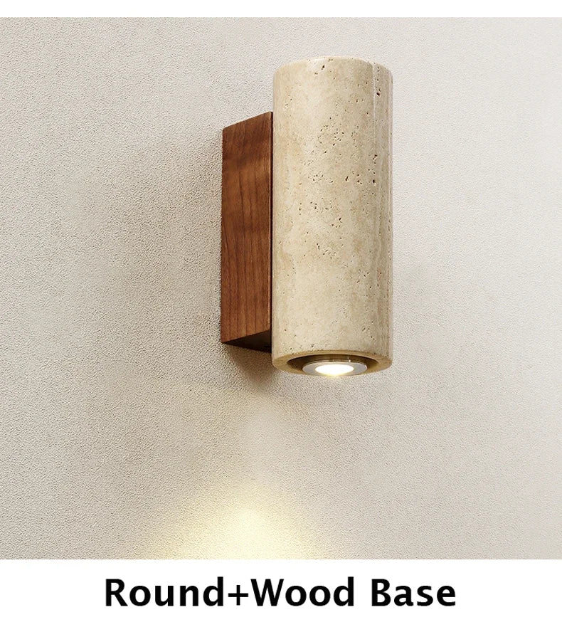 Wabi Sabi Yellow Marble Wall Lamp Led Bedside Japan Bedroom Living Room Wall Light Travertine Stair Corridor Decor Sconce