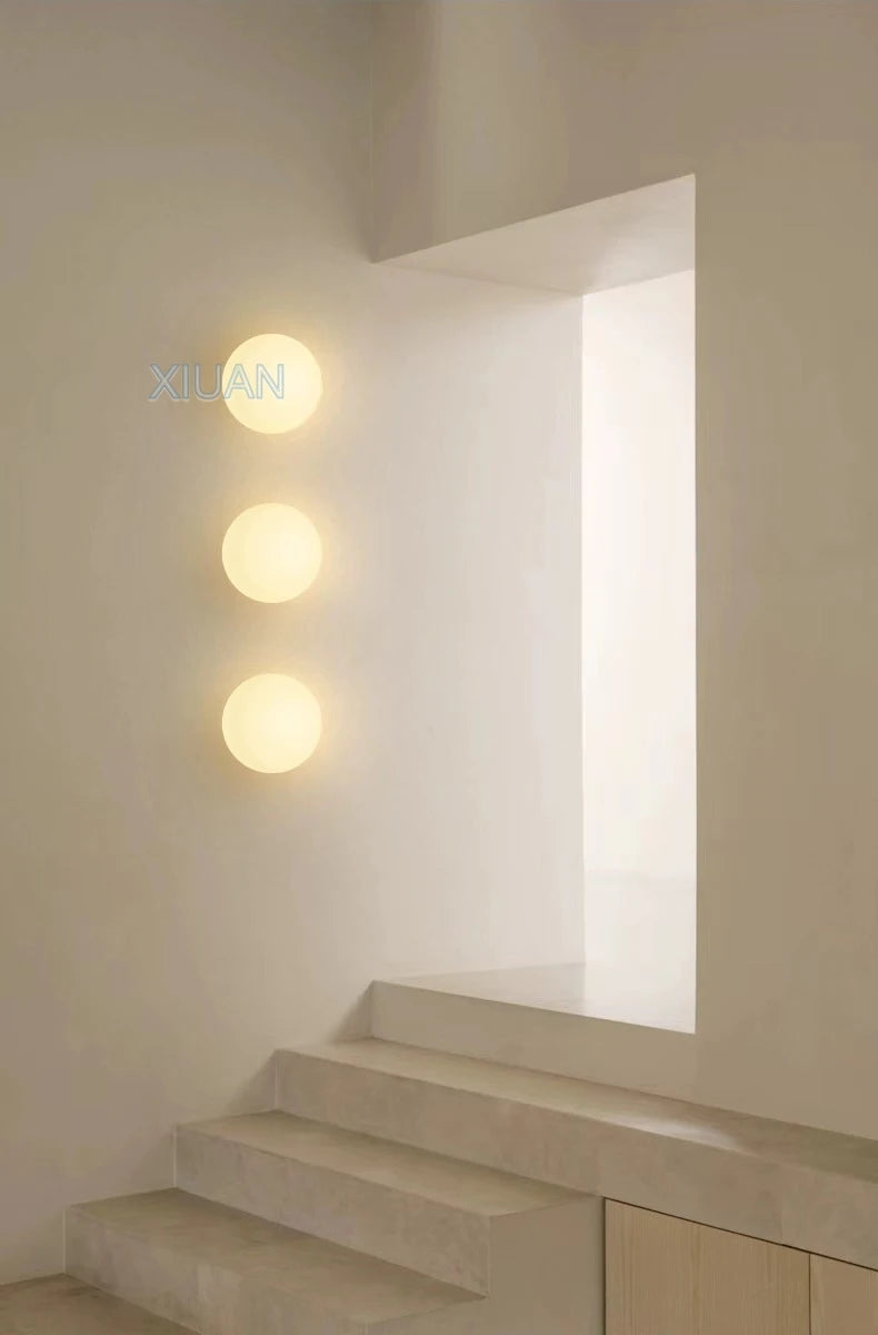 New Concealed Base Glass Wall Lamps French Bauhaus Milky White Round Ball Wall Light for Bedside Living Room Bathroom Mirror Dec
