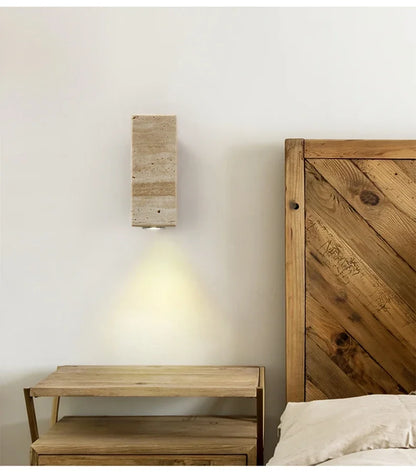 Wabi Sabi Yellow Marble Wall Lamp Led Bedside Japan Bedroom Living Room Wall Light Travertine Stair Corridor Decor Sconce