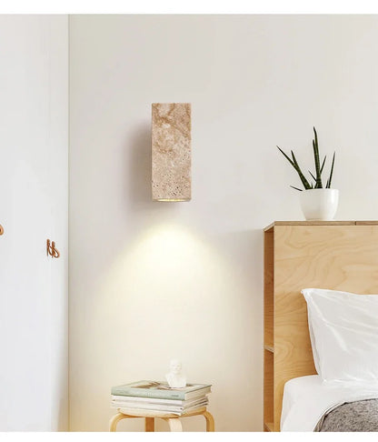 Wabi Sabi Yellow Marble Wall Lamp Led Bedside Japan Bedroom Living Room Wall Light Travertine Stair Corridor Decor Sconce