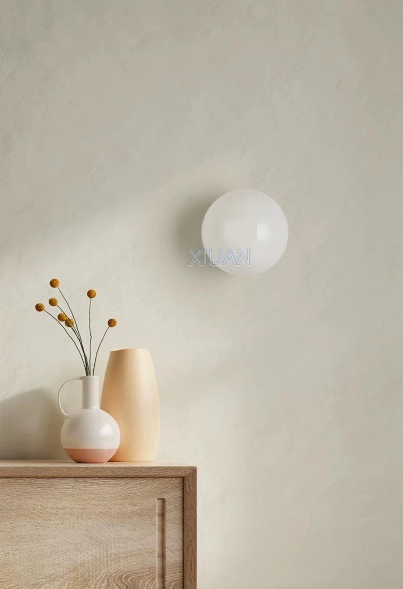 New Concealed Base Glass Wall Lamps French Bauhaus Milky White Round Ball Wall Light for Bedside Living Room Bathroom Mirror Dec