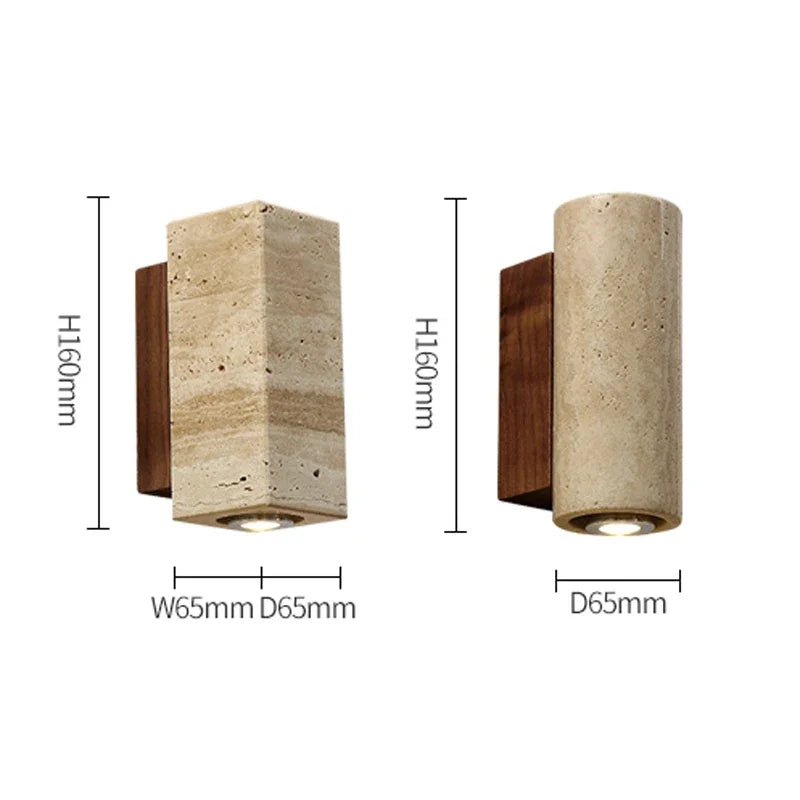 Wabi Sabi Yellow Marble Wall Lamp Led Bedside Japan Bedroom Living Room Wall Light Travertine Stair Corridor Decor Sconce