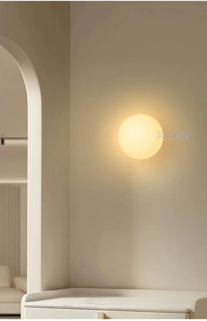 New Concealed Base Glass Wall Lamps French Bauhaus Milky White Round Ball Wall Light for Bedside Living Room Bathroom Mirror Dec