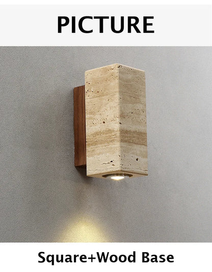 Wabi Sabi Yellow Marble Wall Lamp Led Bedside Japan Bedroom Living Room Wall Light Travertine Stair Corridor Decor Sconce