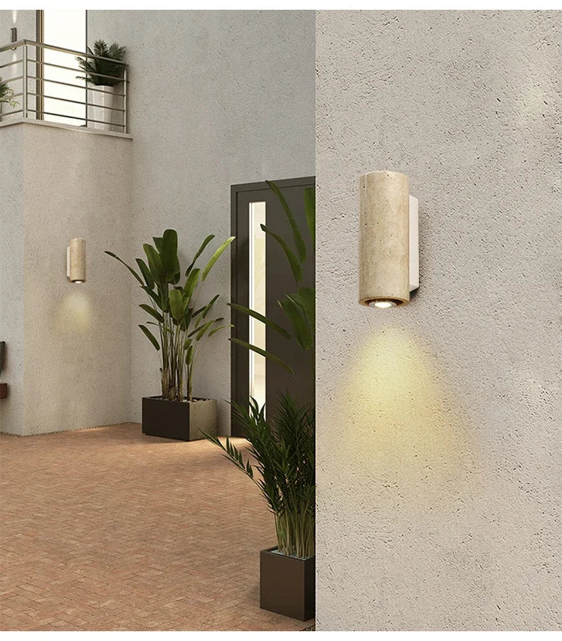Wabi Sabi Yellow Marble Wall Lamp Led Bedside Japan Bedroom Living Room Wall Light Travertine Stair Corridor Decor Sconce