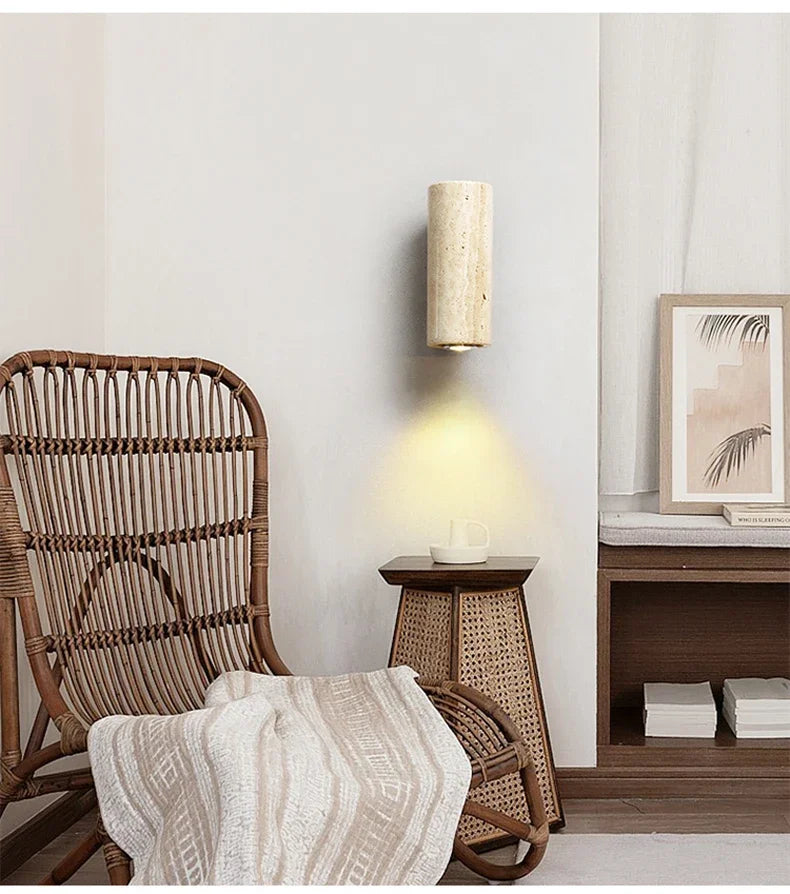 Wabi Sabi Yellow Marble Wall Lamp Led Bedside Japan Bedroom Living Room Wall Light Travertine Stair Corridor Decor Sconce