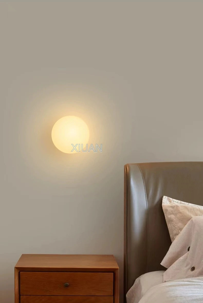 New Concealed Base Glass Wall Lamps French Bauhaus Milky White Round Ball Wall Light for Bedside Living Room Bathroom Mirror Dec