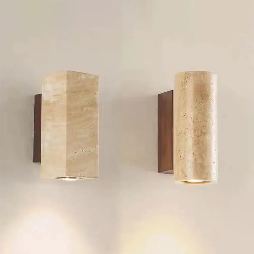 Wabi Sabi Yellow Marble Wall Lamp Led Bedside Japan Bedroom Living Room Wall Light Travertine Stair Corridor Decor Sconce