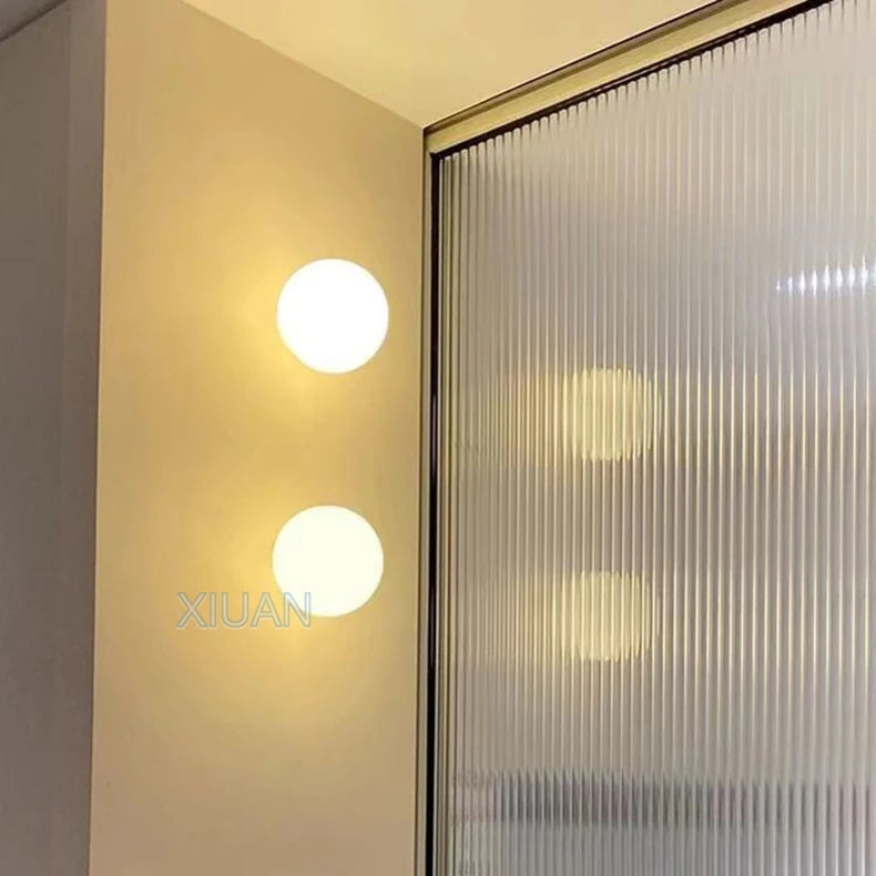 New Concealed Base Glass Wall Lamps French Bauhaus Milky White Round Ball Wall Light for Bedside Living Room Bathroom Mirror Dec