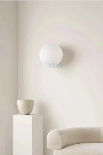 New Concealed Base Glass Wall Lamps French Bauhaus Milky White Round Ball Wall Light for Bedside Living Room Bathroom Mirror Dec