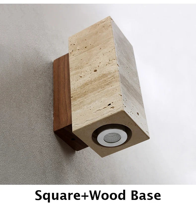 Wabi Sabi Yellow Marble Wall Lamp Led Bedside Japan Bedroom Living Room Wall Light Travertine Stair Corridor Decor Sconce